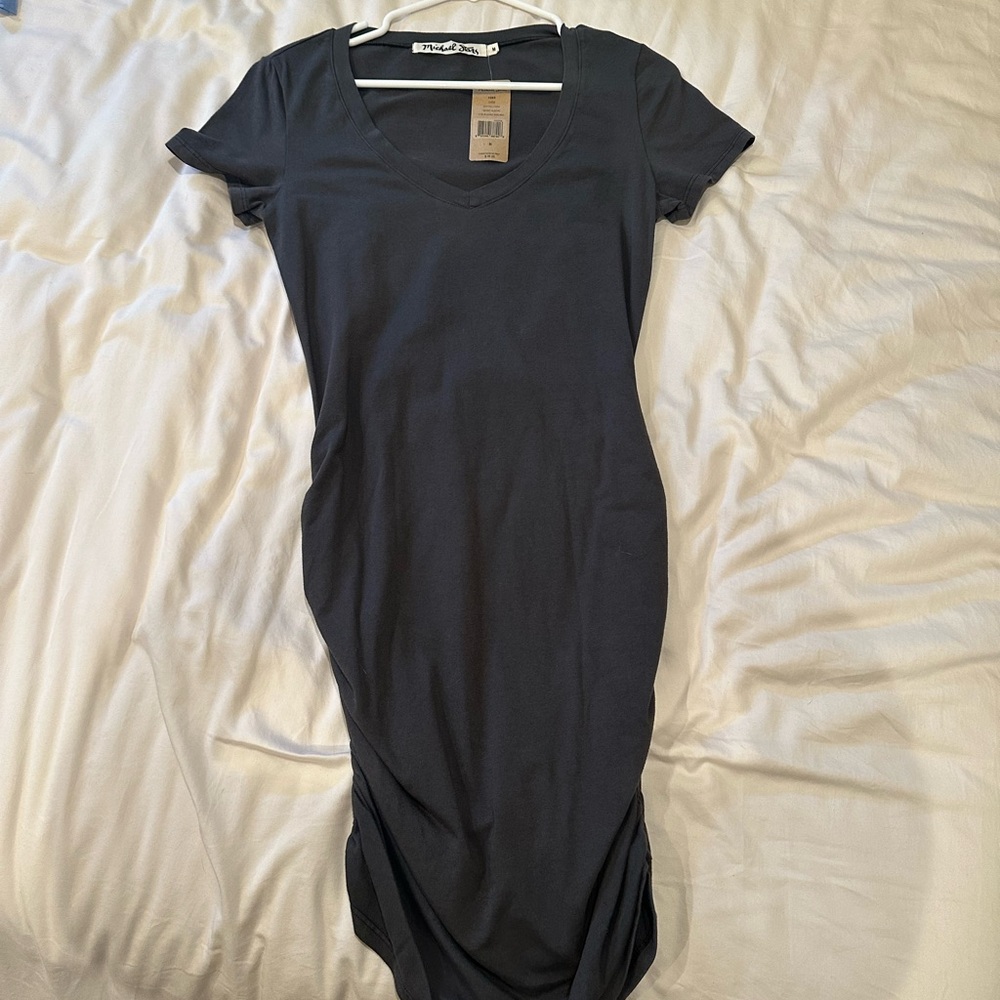 Michael Stars charcoal gray T-shirt, dress with scrunching on the side